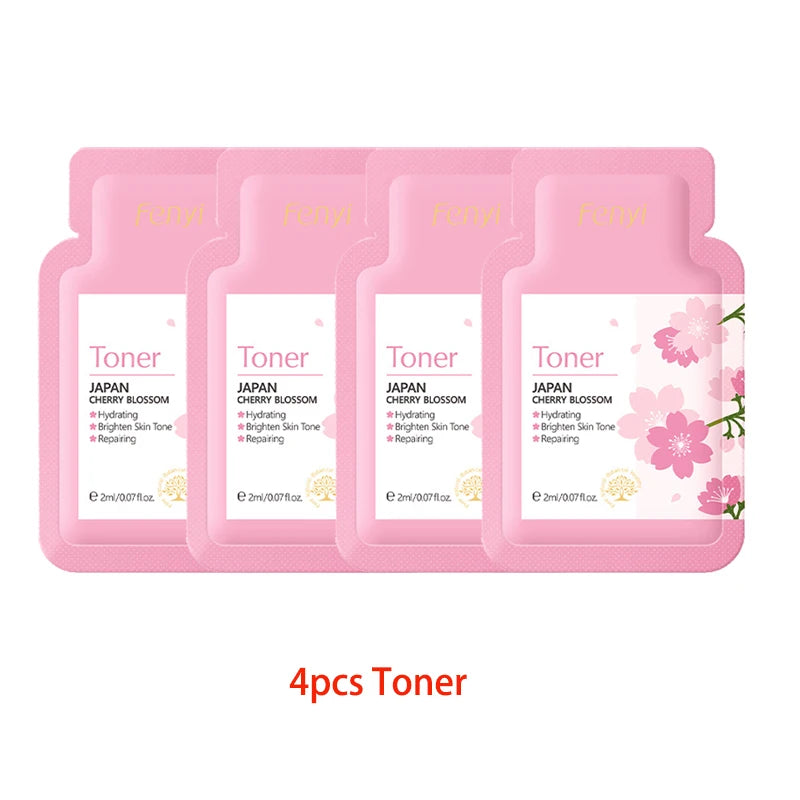 4pcs Skincare Sets Sakura Cleanser Face Cream Toner Eye Cream Deep Cleansing Moisturizer Oil Control Skin Care Kit Travel Outfit