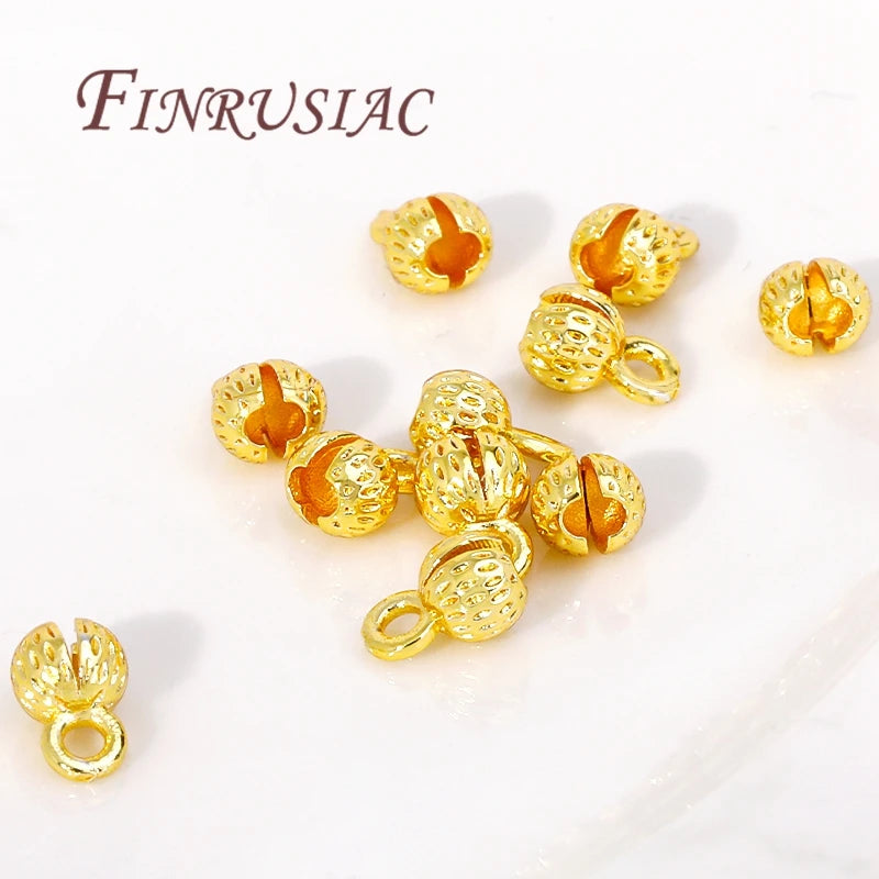 4/5.5MM Brass Cord Ends 18K Gold Plated Clam Shell Bead Tip Ball Chain Crimp Findings For DIY Beading Jewellery Making Supplies