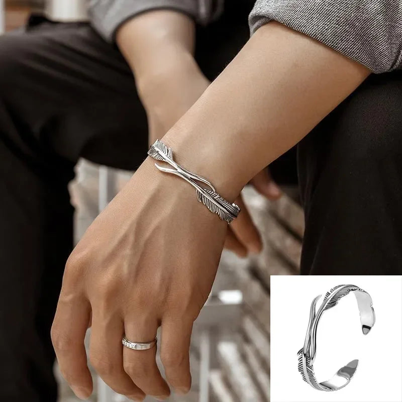 Stylish Geometric Oval Pattern Personalized Men's Open Bracelet Fashion Retro Wide Hand Jewelry Party Gift