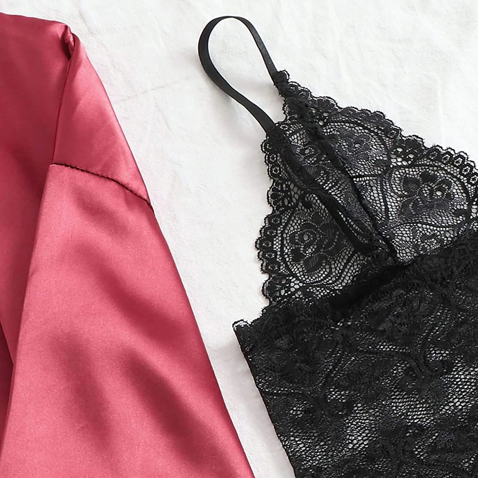 2023 Women Pajamas Sets Satin Sleepwear Silk 4 Pieces Nightwear Pyjama Strap Lace Sleep Lounge Pajama with Chest Pads Gifts Viralgem Store