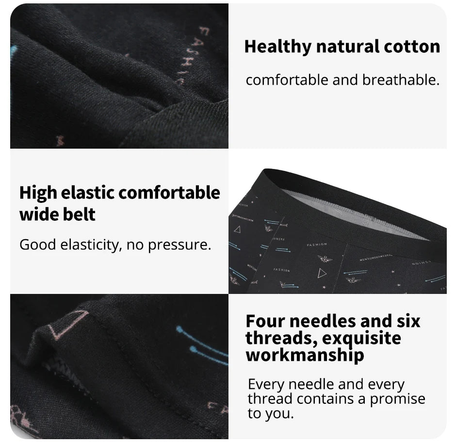 4-piece MEN'S Boyshort Young Men Printed Comfortable Underwear for Middle-aged and Elderly Men to Increase 5XL/6XL Boyshort. Viralgem Store