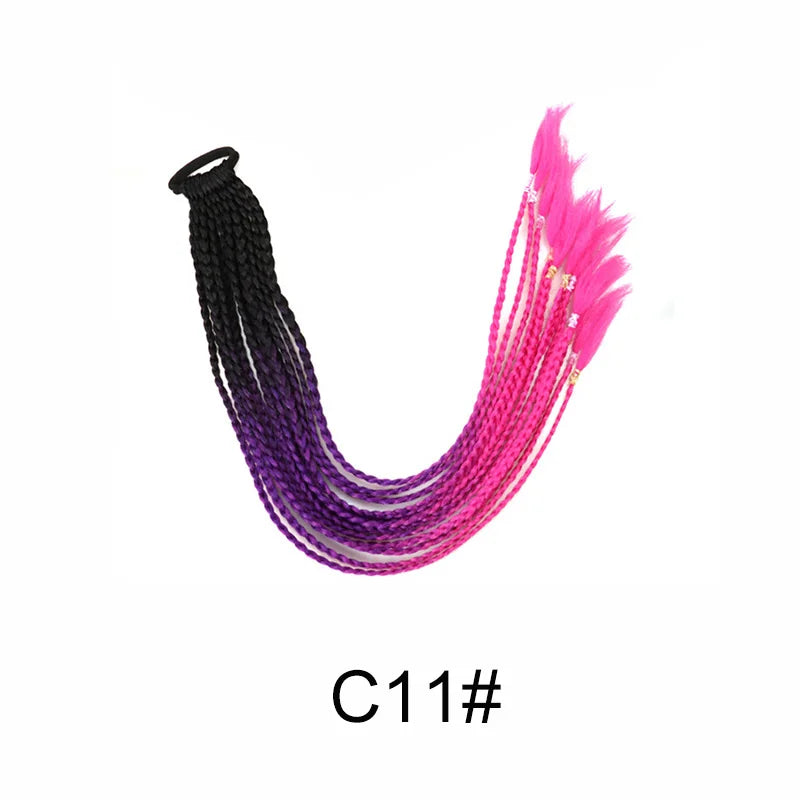 24Inch Synthetic Gradient  Colored Braided Ponytail Hair Extension Elastic Rubber Band Braiding Ponytail for Girl Women Viralgem Store