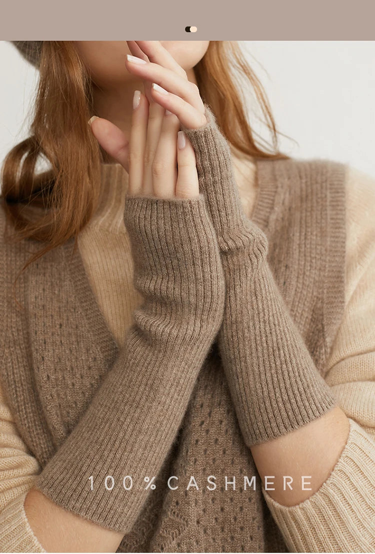 Winter Women 100% Cashmere Long Mitts 25cm Fine Knitted Fingerless Gloves Y2k Thermal Gloves Semi Finger Lengthen Arm Warmers Viralgem Store