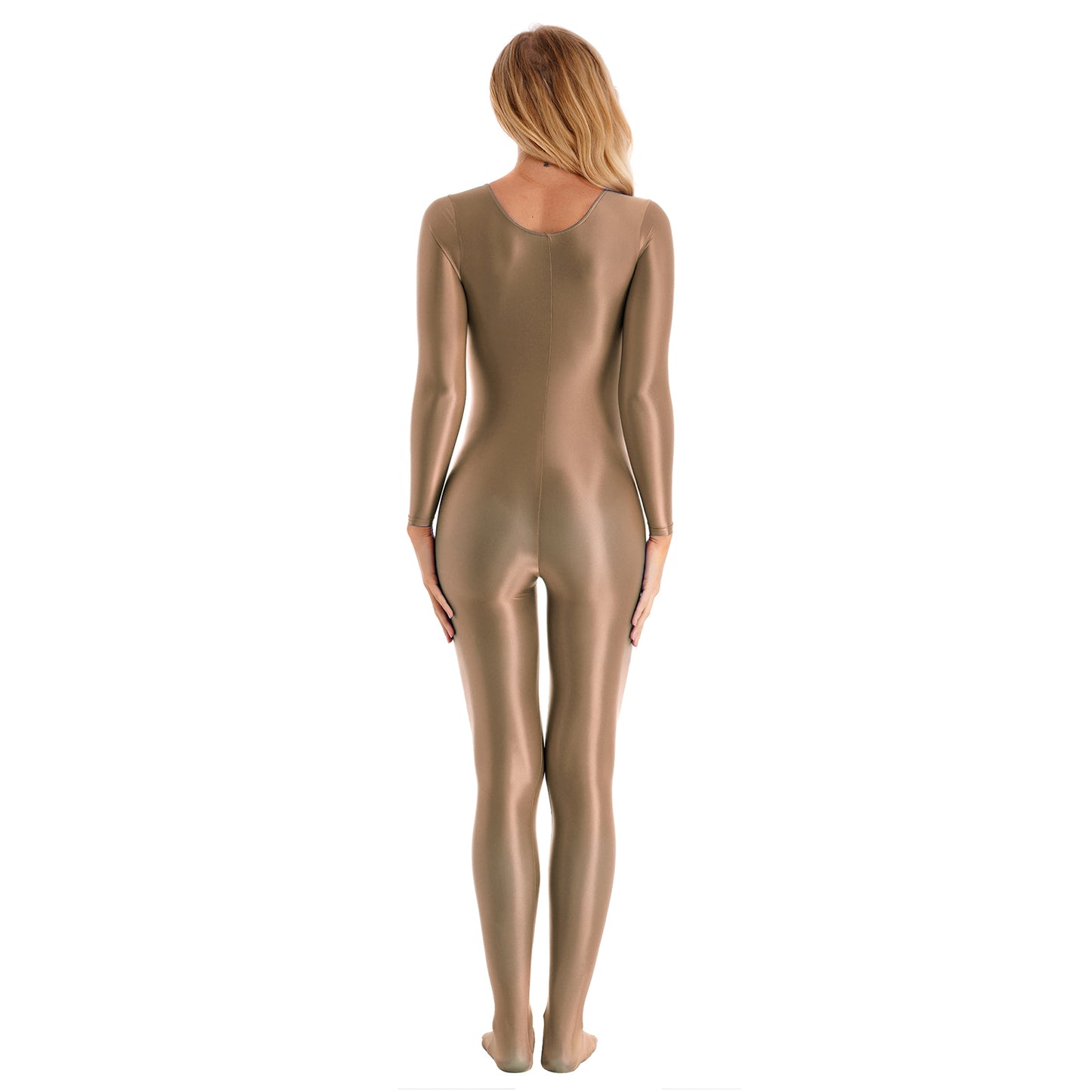 Womens Oil Glossy Bodysuit One Piece Swimwear Long Sleeve Teddies Stretchy Jumpsuit Bodystocking Rave Party Clubwear Swimwear