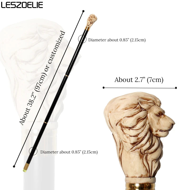 97cm Lion-Head Resin Handle Stick Men German Beech Detachable Wooden Walking Sticks Women Fashionable  Party Decorative Canes Viralgem Store