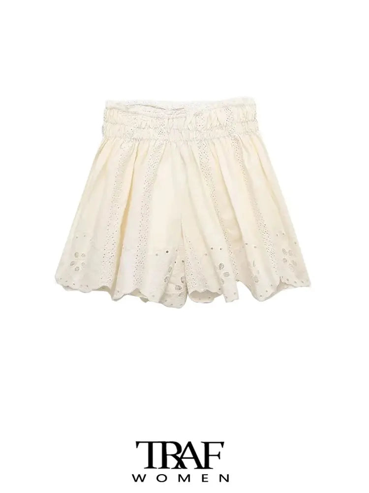 TRAF Women Fashion Embroidery Cropped Tank Tops And High Elastic Waist Shorts Female Two Piece Sets Mujer Viralgem Store