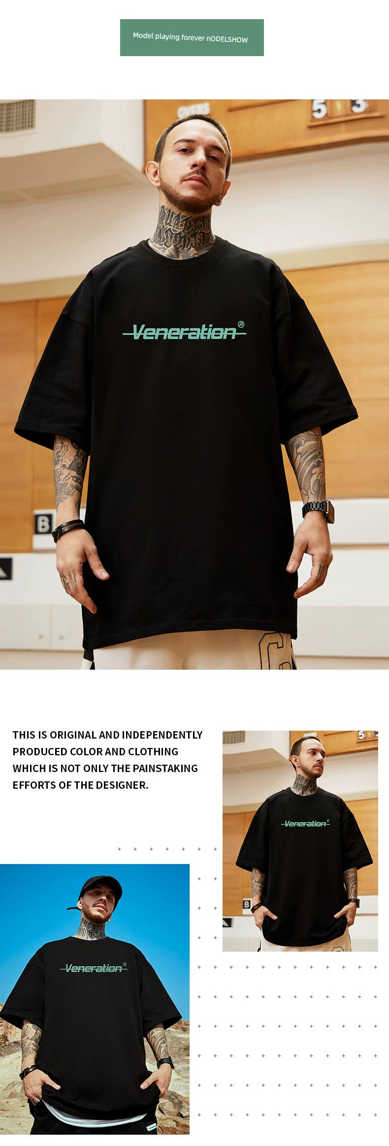 300G Heavy Weight American Letter Print Short-Sleeve T-shirt Street Plus Size Black round Neck Cotton Simple Half Sleeve Men's Fashion