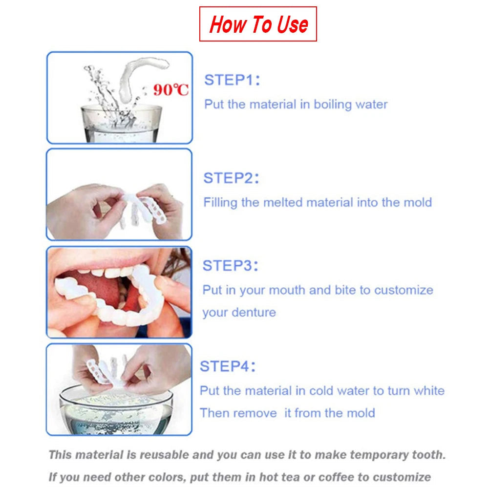 1-5Set Upper Lower Temporary Fit Fake Teeth Cosmetic Denture Smile Veneers False Teeth Brace Cover Upper False Tooth Cover Snap Viralgem Store