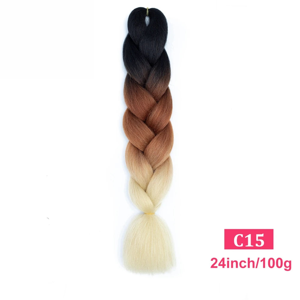 24inch Synthetic Long Braiding Hair Pre Strethced Colorful Ombre Brown Blonde Crochet Jumbo Braids Hair Extensions For Women