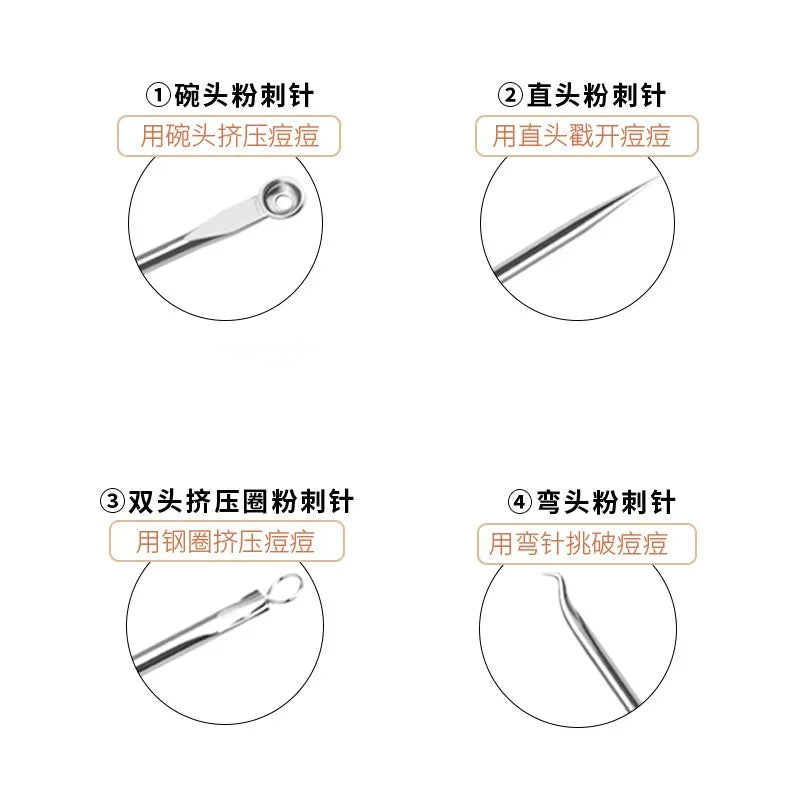 4PCS Acne Blackhead Comedone Black Spot Pimple Blemish Remover Skin Care Women Beauty Acne Treatment Pore Cleanser Needle Hook