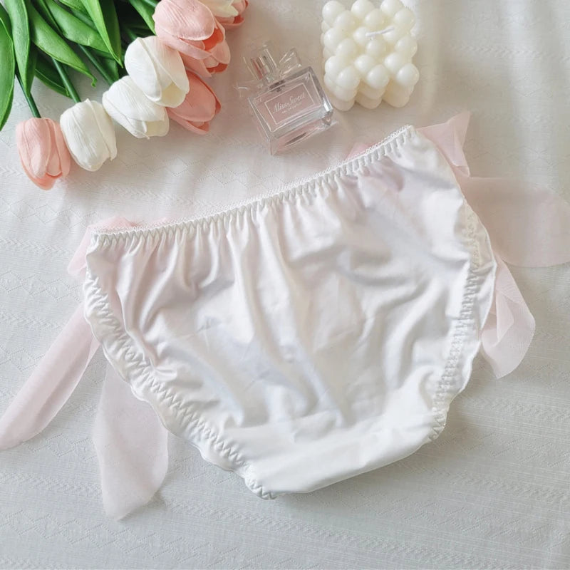 Women Cute Lovely Sweety Milk Silk Underwear Sexy Straps Mesh Princess Breathable High Elasticity Luxury Panties Breifs