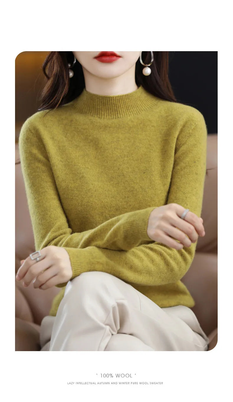 100% Pure Wool Half-neck Pullover In Autumn And Winter New Cashmere Sweater Women's Casual Knit Top Women's Coat 19 Colors Viralgem Store
