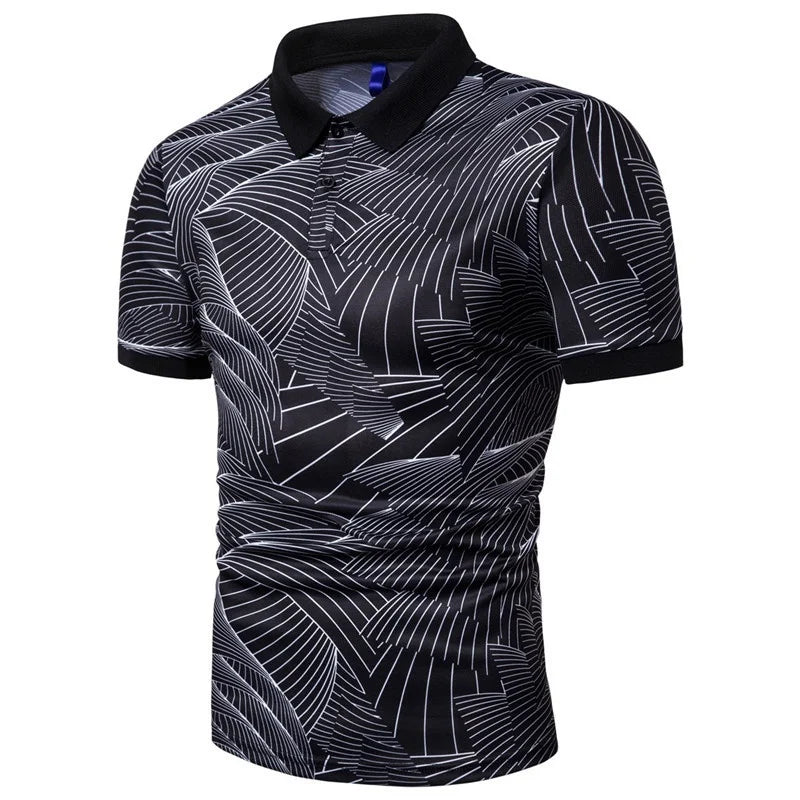 2023 Casual European And American Men's Fashion Wave Print Short Sleeve T-shirt Polo Top