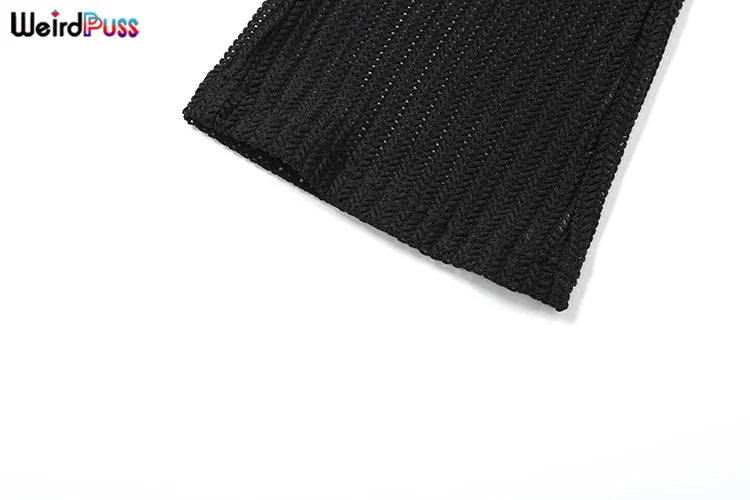 Weird Puss Summer Trend 3 Piece Set Women Spike Mesh Crop Tops+Bandage Bra+Leggings Tight Matching Vacation Streetwear Outfits Viralgem Store