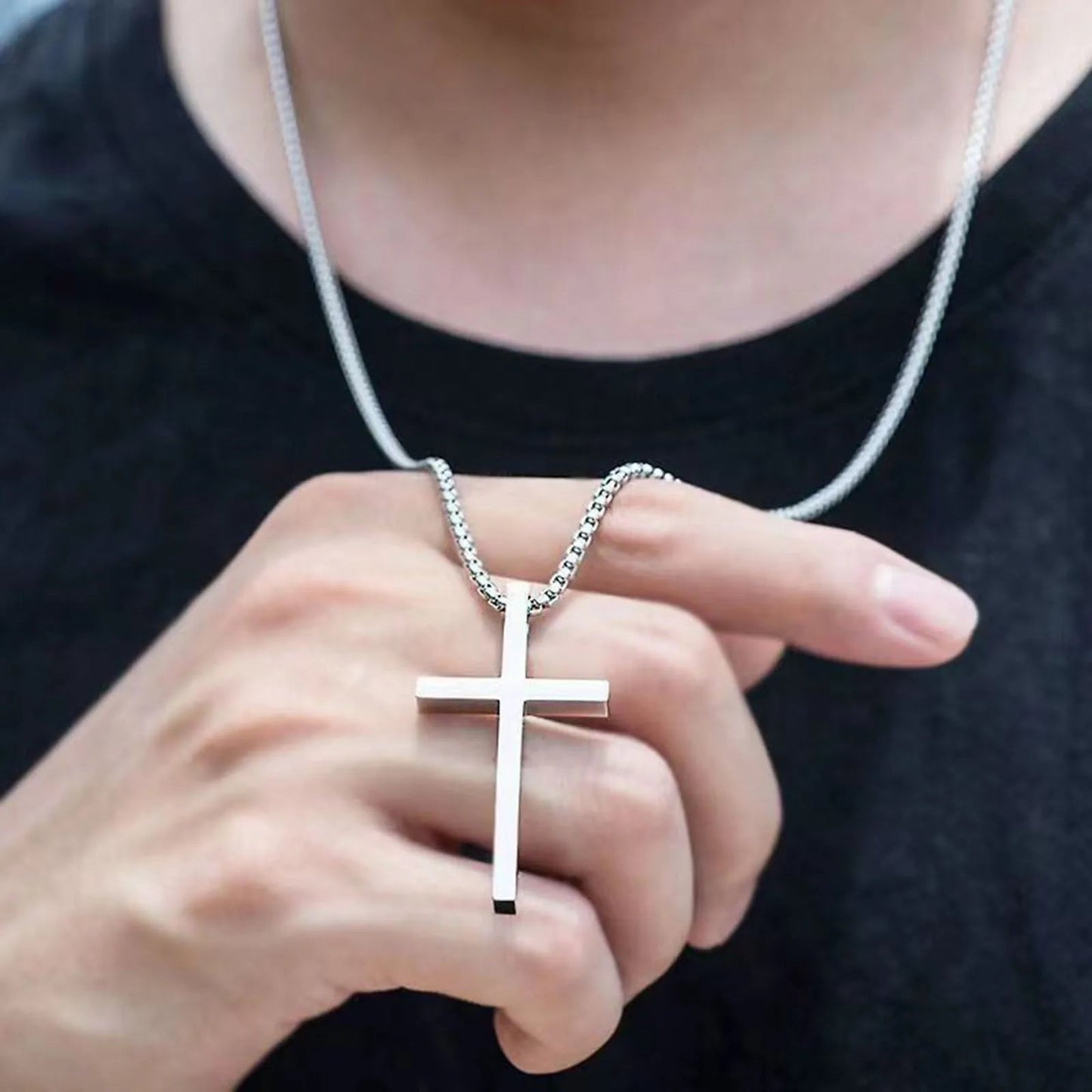 Vnox Cross Necklace for Men Women, Silver Color Plain Cross Pendant Collar with Stainless Steel Box Chain Viralgem Store