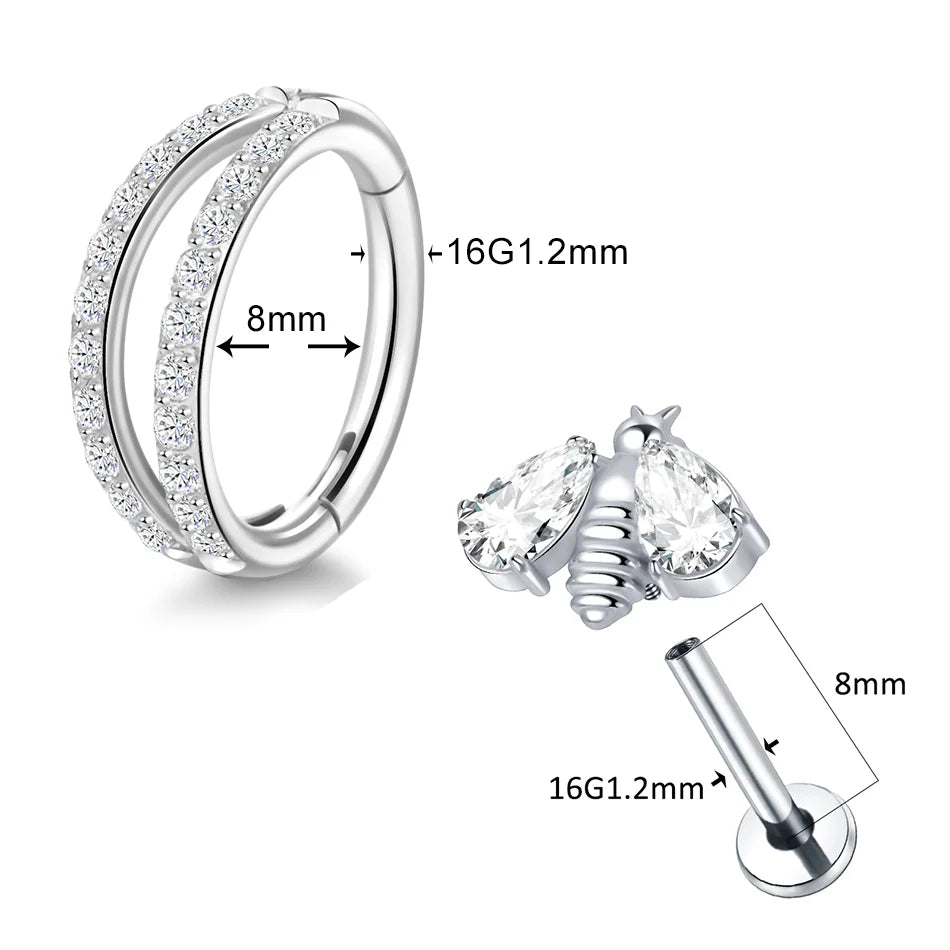 1pcs Titanium Cubic Zirconia Bee Flower Stud Earring Helix Tragus Daith Piercing Hinged Segment Hoop Body Jewelry Viralgem Store