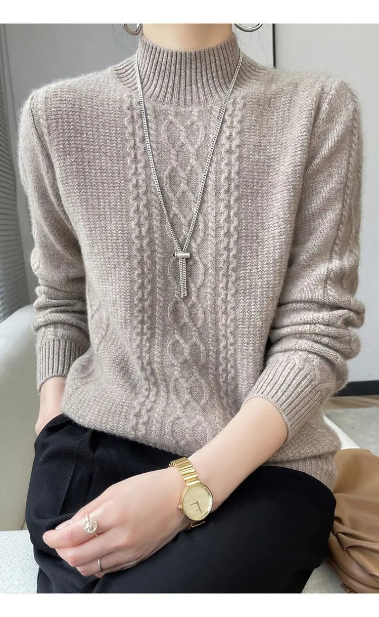 2023 Autumn and Winter New Women Sweater Warm Cashmere Sweater Loose Large Size Top Half Turtleneck Knitted Bottoming Shirt
