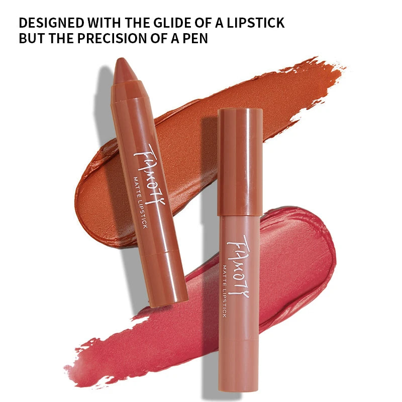 12 Colors Matte Lipstick Pen Waterproof Velvet Nude Lipstick Pencil Sexy Red Brown Pigments Lips Makeup Long Lasting Lip Tint