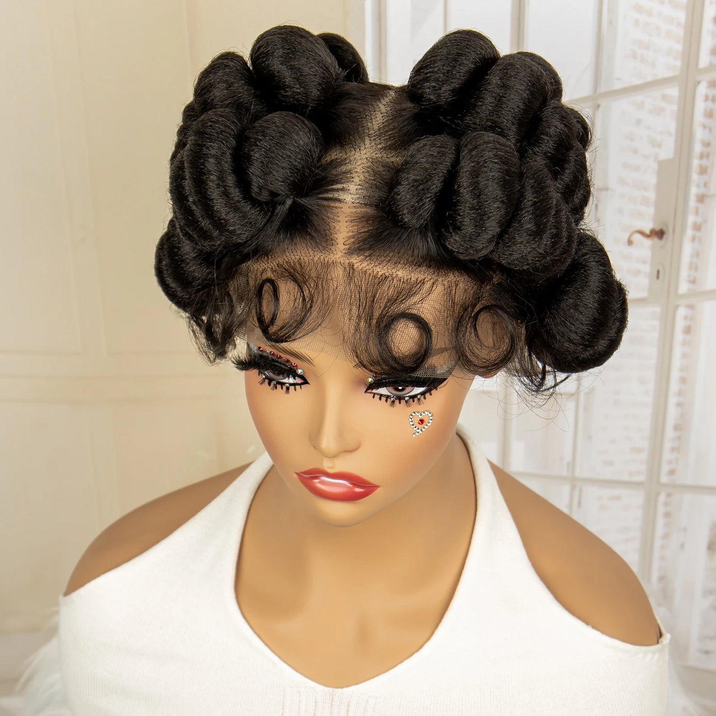 Synthetic Full Lace Handmade Bantu Braided Wigs Short Cute Natural Braided Lace Wigs with Baby Hair for Women