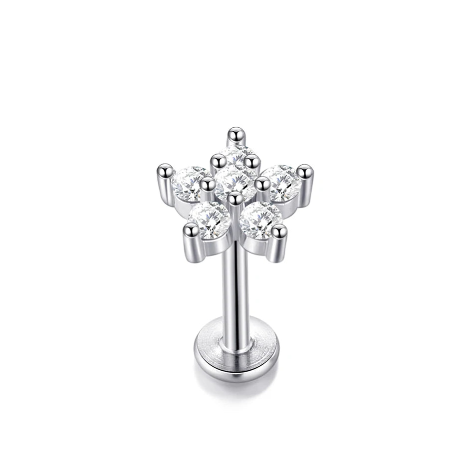 1PC Lip Stud Stainless Steel Ear Piercing Earring Nail Moon Ring Crystal Flower Cross Cartilage Tragus Screw Body Jewelry New