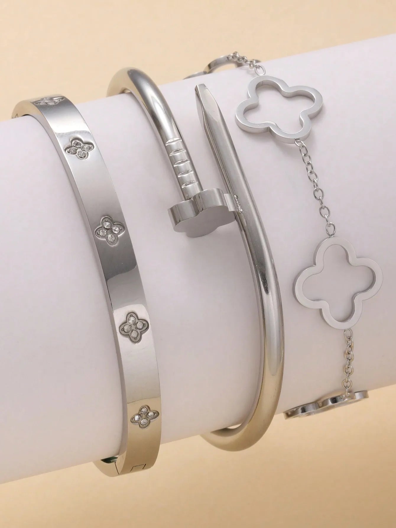 3PCS French Lucky Clover Women's Bracelet Set High Quality Stainless Steel INS Hot Selling Bracelet Charm Feeling Jewelry Gift Viralgem Store