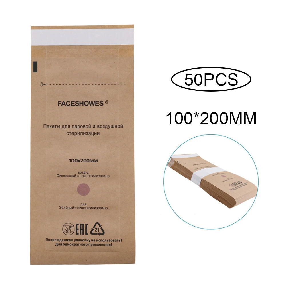 100/50/20PCS Disposable Nail Disinfection Kraft Bag Manicure Pouch Nail Gel Equipment Clean Sterilization Bags Tattoo Accessory