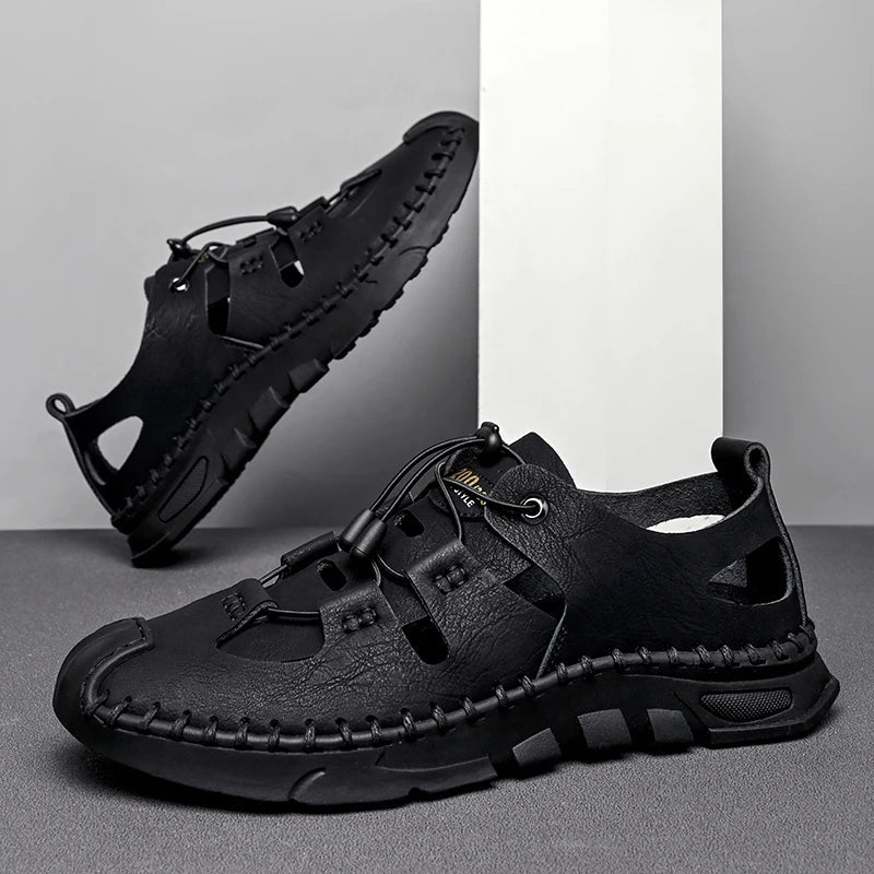 Summer High Quality Men's Fashion Trend Sandals Outdoor Breathable Massage Sole Anti slip Sandals Men's White Sandals Leather Viralgem Store