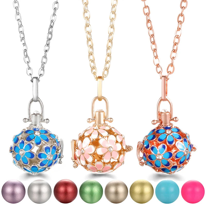 United States Chime Music Ball Woman Caller Essential Oil Necklace Perfume Diffuser Color Footprint Pendant Aromatherapy Jewelry
