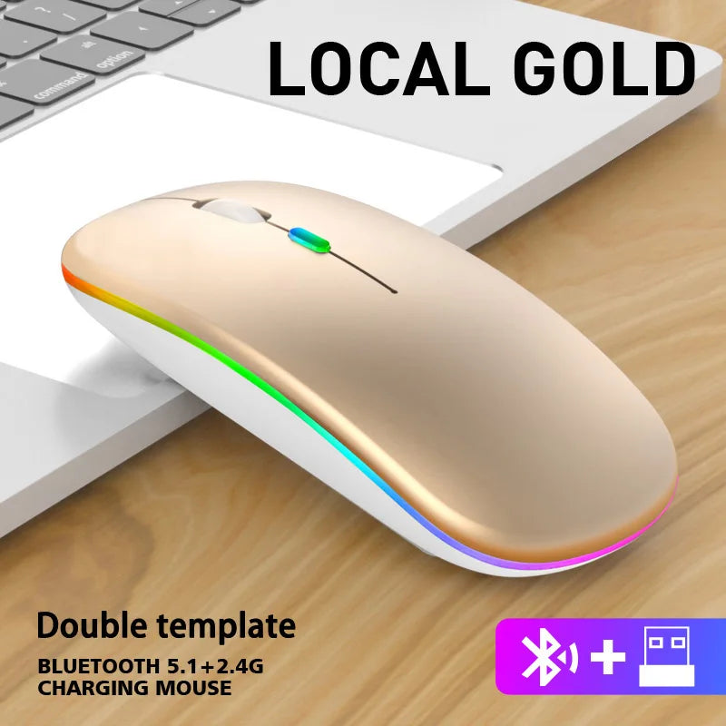 Wireless Mouse Bluetooth and 2.4GHz Dual Modes Rechargeable RGB Ergonomic Silent Click for PC iPad Laptop Cell Phone TV Viralgem Store
