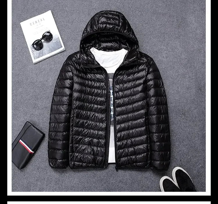 2024 New High-grade Men's White Duck Down Light Down Jacket Men's Short Hooded Men's Autumn Winter Lightweight Coat Men Jacket
