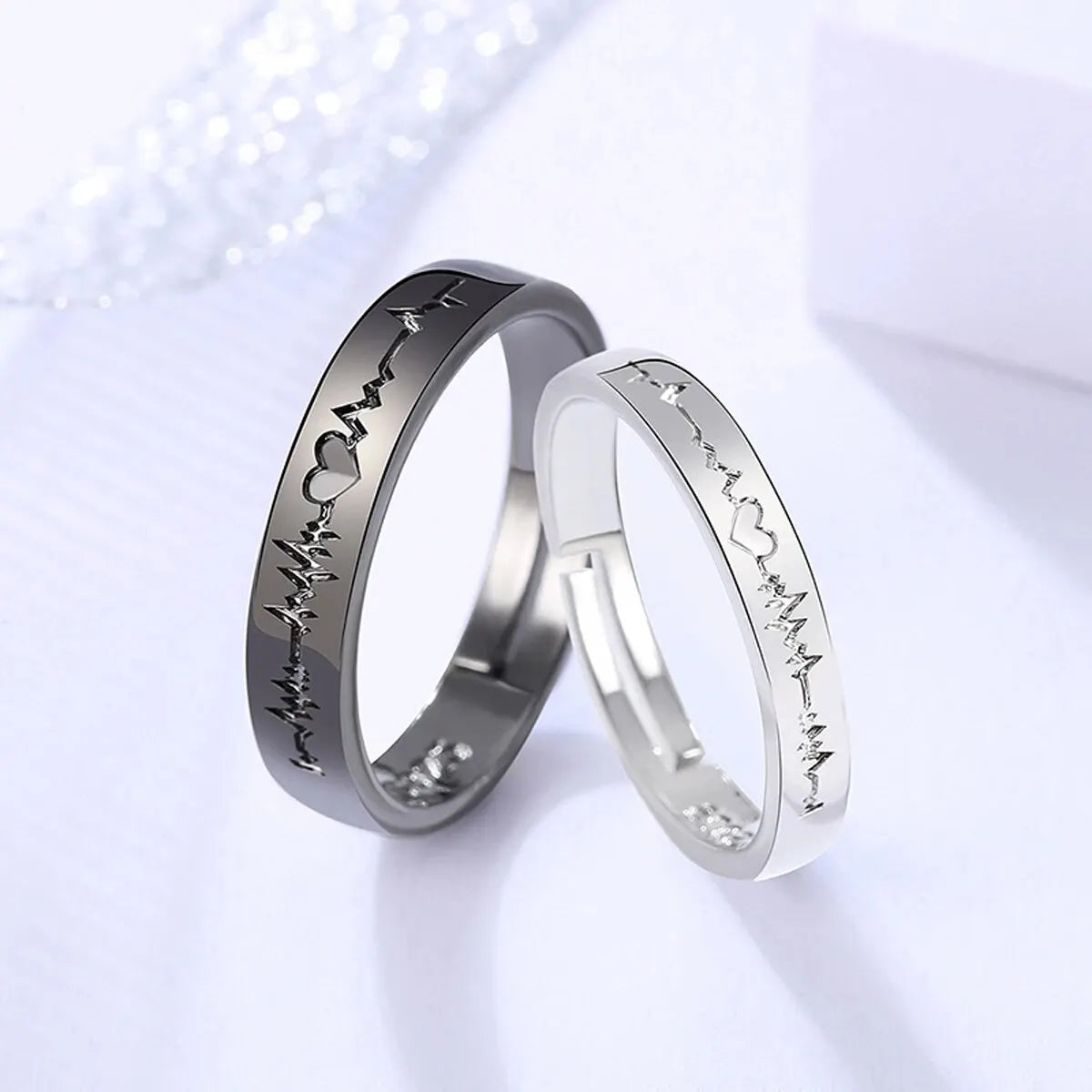 2 Minimalist And Personalized Couple Rings Black And White Love Electrogram Opening A Pair Of Male And Female Student Minimalist