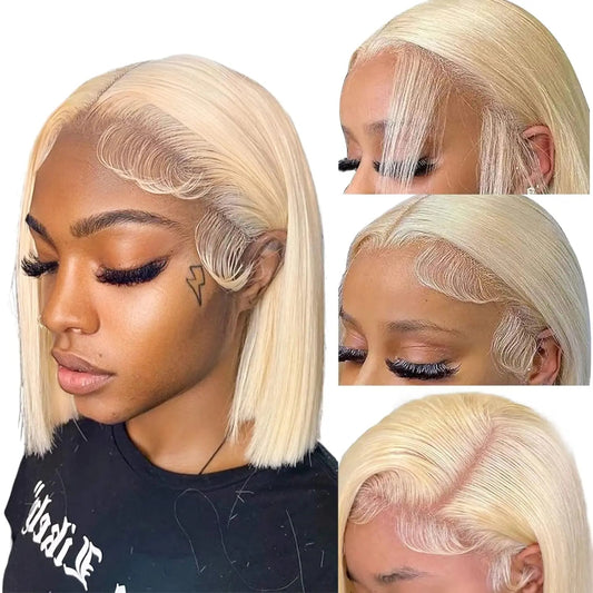 613 Blonde Short Bob Wig Transparent Lace Front Human Hair Wigs Straight 13X4 Burgundy 99j Brown Colored Cut Lace Frontal Wig Viralgem Store