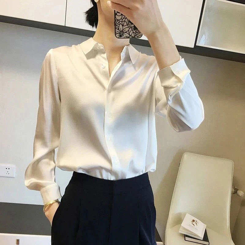All-match Satin Finish Shirts And Blouses Women Clothing Casual Top OL Long Sleeve Button Elegant Shirts French Solid Blouses Viralgem Store