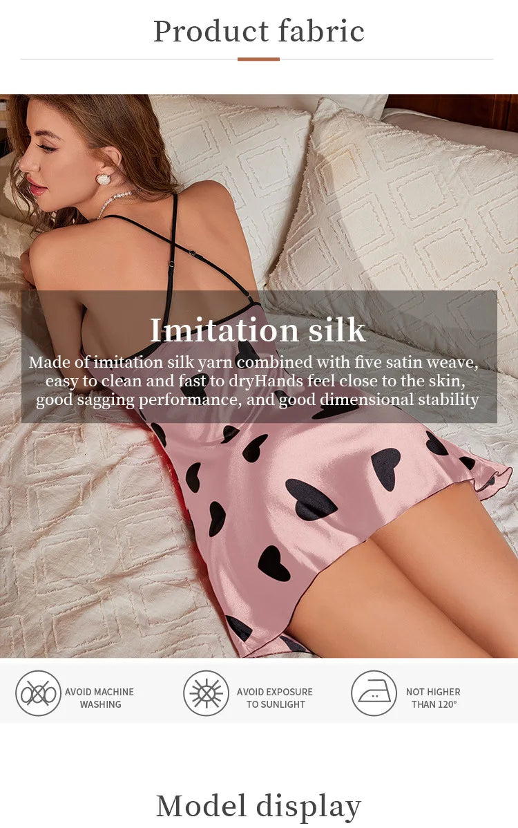 Women's Satin Nightdress Summer Sexy Lingerie Night Dress Nightgown Sleeveless Sleepwear Mini Slip Chemise Nightwear Loungewear