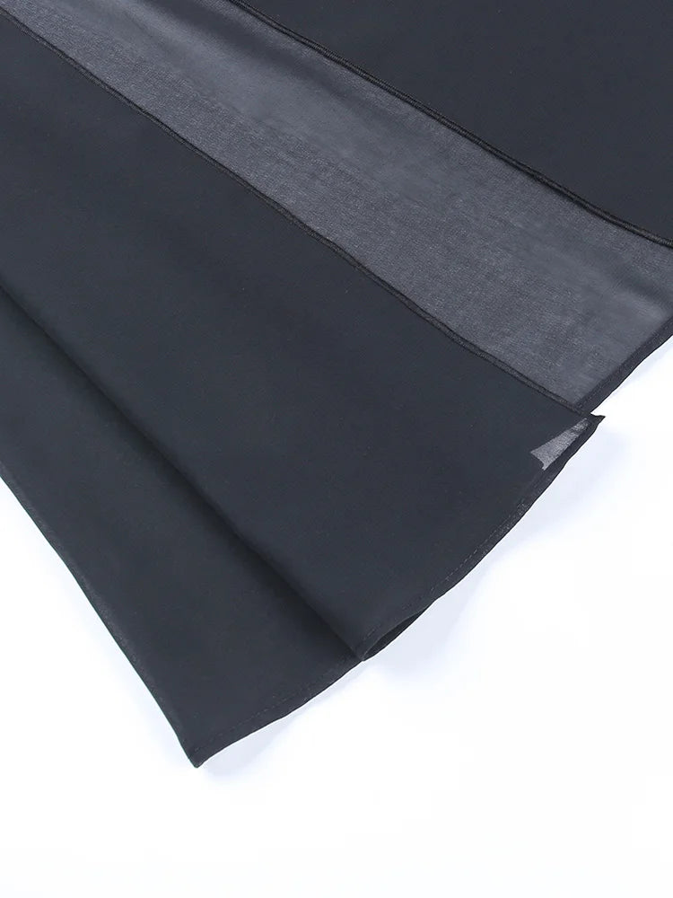 Yangelo Goth Grunge Skirt With Buckle Women Y2K Punk Sexy Bottoms Patchwork Split Long Skirts Summer Zipper See Through Clothes