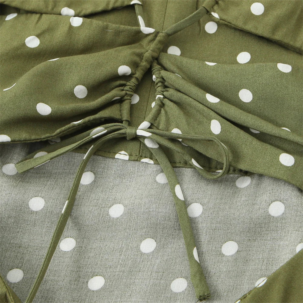 2024 Zarb Spring/Summer New Women's European and American Style Fake Wind Waist Fold Split Strap Midi Polka Dot Dress