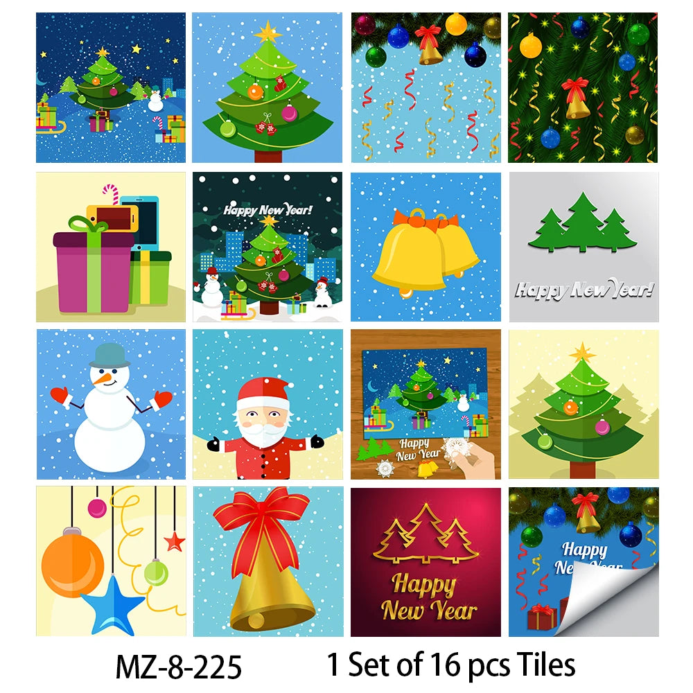 16pcs/set Black & White Tiles Sticker Kitchen Backsplash Wardrobe Bathroom Waterproof Peel & Stick Bright Film Art Wall Decals