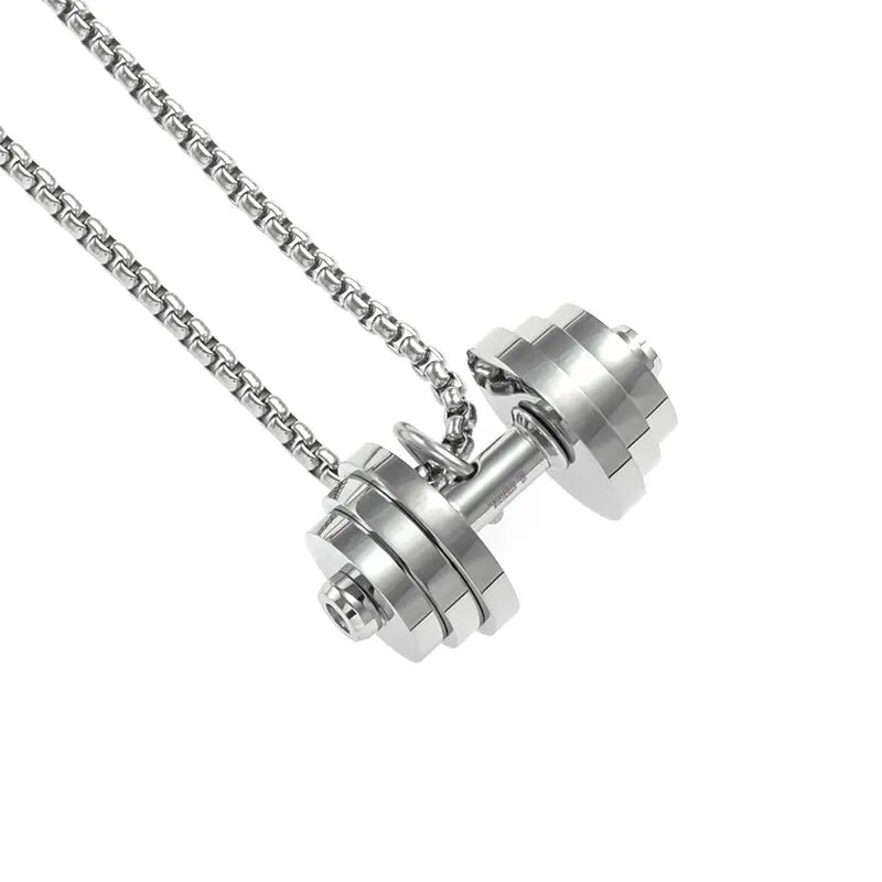 Titanium Steel Dumbbell Pendant Gym Fitness Equipment Barbell Necklace Domineering Muscular Men Fitness Leisure Sports Jewelry Viralgem Store
