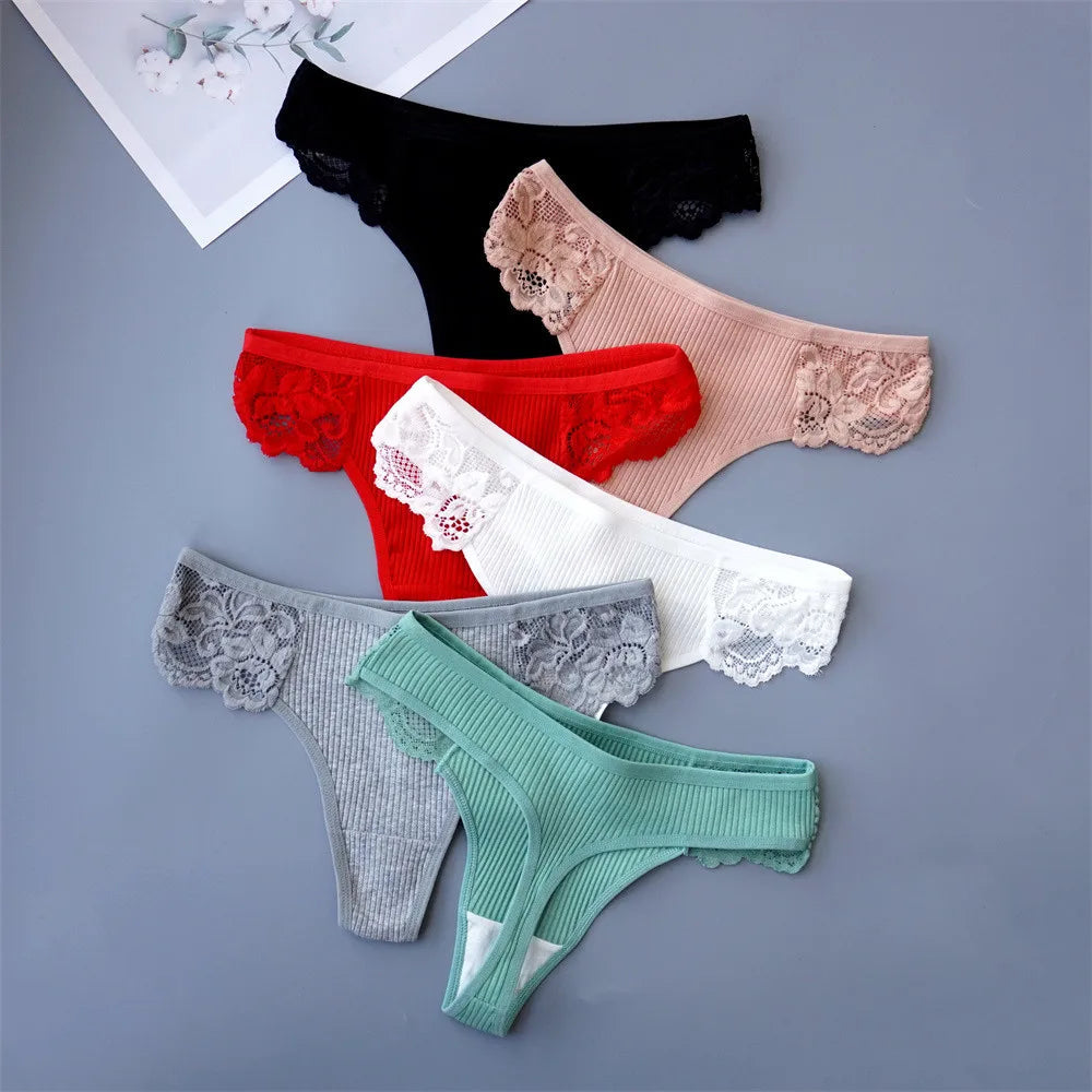 3Pcs/Set Women Thread Cotton Lace Thong Panties Pack Sports Ladies Seamless G Strings Cozy Lingerie Tanga Panty Viralgem Store