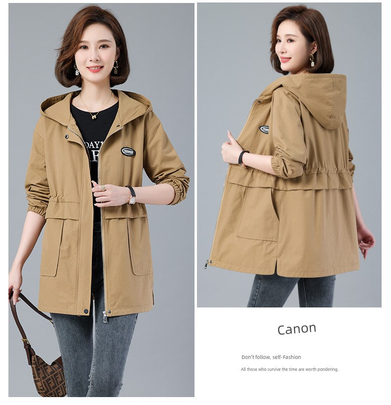 Young Mother Casual Fashion Baggy Coat Female 2023 Spring & Fall New Arrival plus Size Waist Fitted Figure Flattering Mid Length Long Length Trench Coat