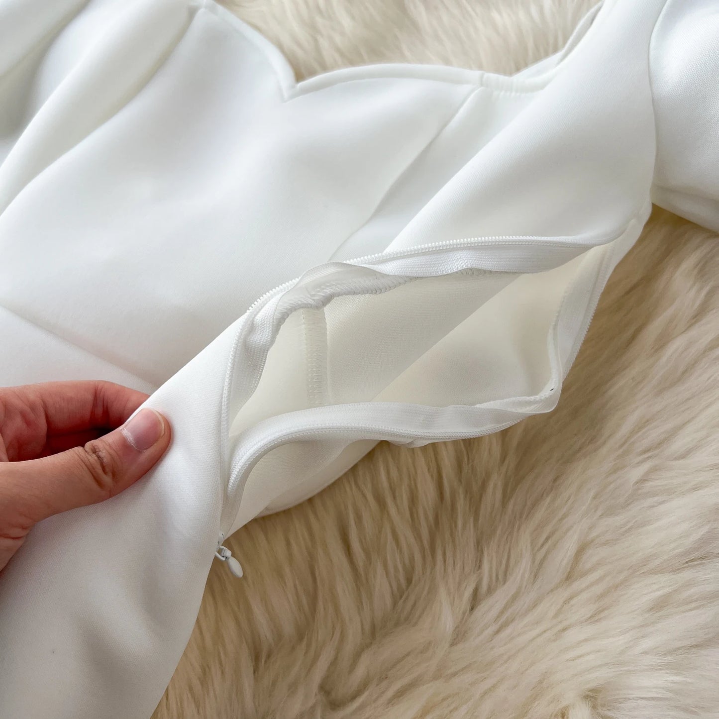 XFPV Female Dress Square Collar Solid Puff Sleeve Backless Bow High Waist Elegant Fashion Vestidos Spring Autumn2024 SM9457