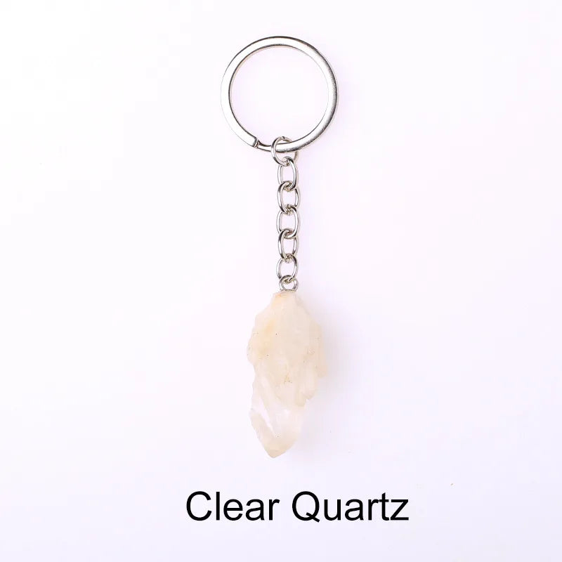 20pcs Natural Rough Raw Stone Crystal Quartzs Keychain Women Men Handbag Hangle Car Key Holder Raw Mineral Stone KeyRing Jewelry Viralgem Store