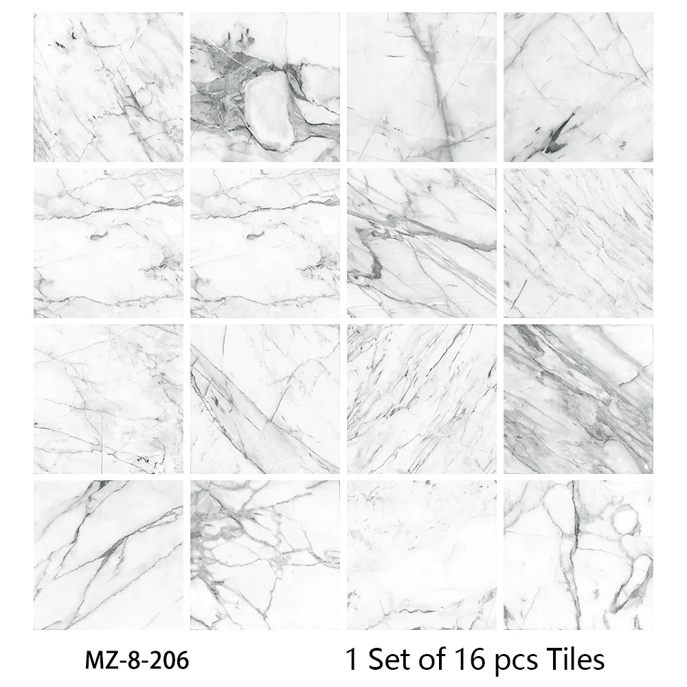 16pcs/set Black & White Tiles Sticker Kitchen Backsplash Wardrobe Bathroom Waterproof Peel & Stick Bright Film Art Wall Decals