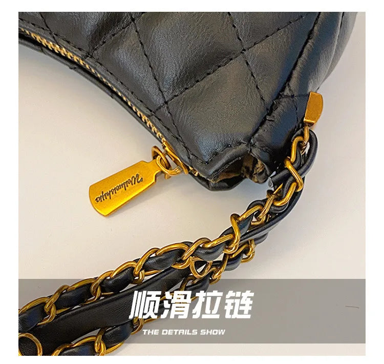 Advanced texture diamond grid small bag for women's 2025 autumn and winter new retro light luxury chain shoulder armpit bag