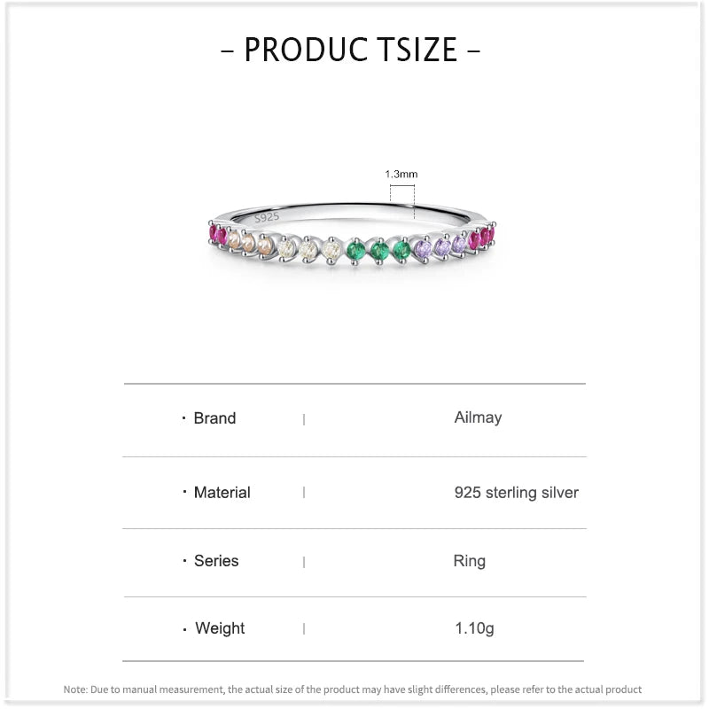Ailmay 925 Sterling Silver Fashion Colorful Round Zirconia Stackable Finger Ring For Women Elegant Wedding Accessories Jewelry Viralgem Store