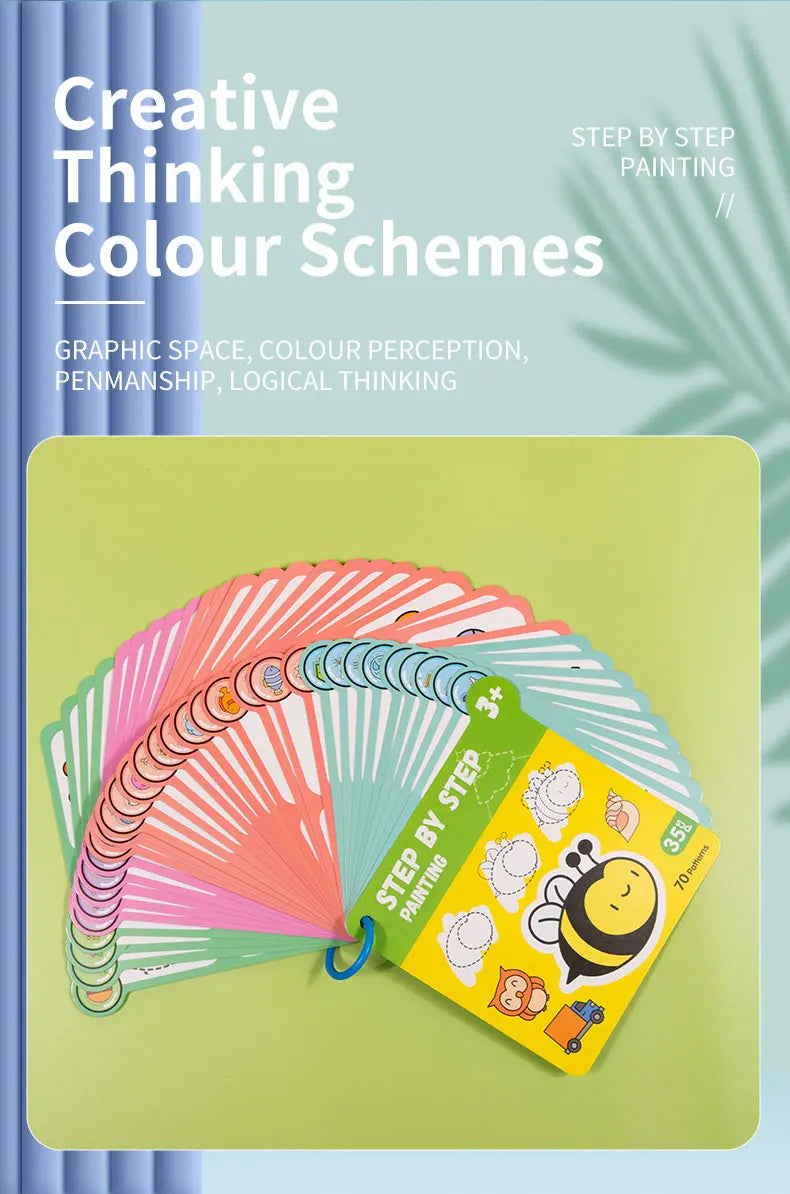 70 Patterns Step-By-Step Learning Simple Drawing Card Book, Reusable Graffiti Set, Cartoon Educational Line Drawing Introductory Enlightenment, Kindergarten Art Activity Teaching Aids, Drawing Skills and Pen Control Training