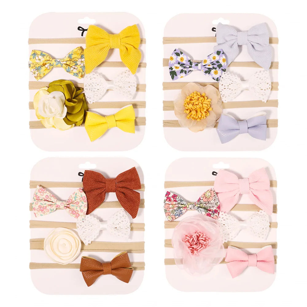 5Pcs/Set Baby Flower Bows Headband for Girls Children Elastic Hair Bands New Born Hairband Soft Toddler Cute Hair Accessories