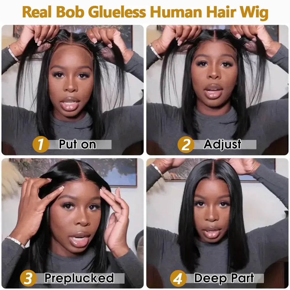 ZIDIKU 10-16inch Glueless Wigs Human Hair Straight Human Hair Bob Wig 100 Human Hair 4x4 Lace Black Wigs On Clearance Sale Wowan Viralgem Store