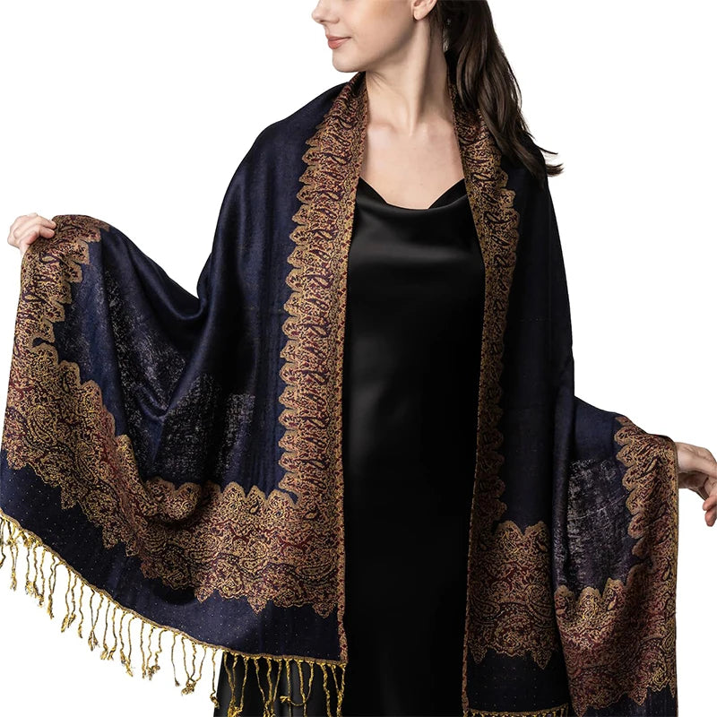 Tassel Blanket Design Thick Pashmina New Winter Warm Shawl Wrap Cashmere Scarf Women Neckerchief Poncho Stoles 2024