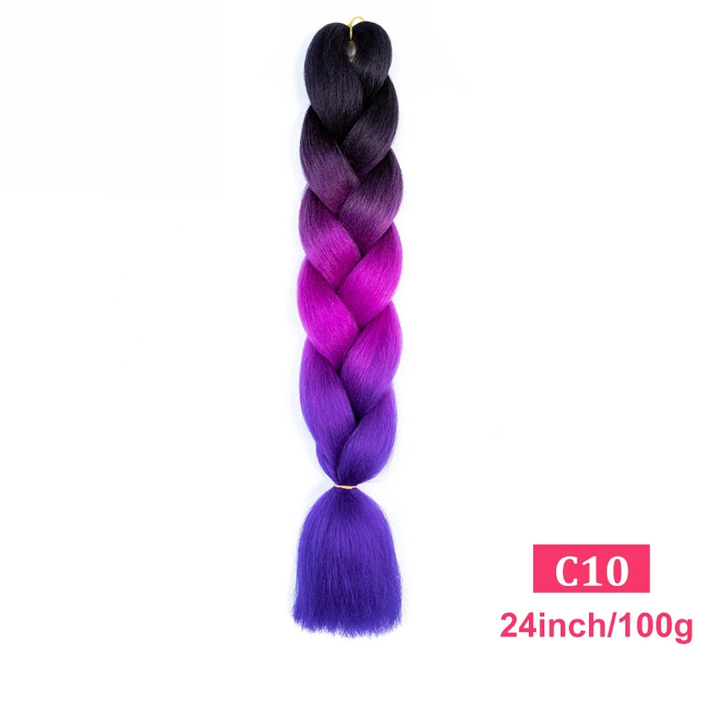 24inch Synthetic Long Braiding Hair Pre Strethced Colorful Ombre Brown Blonde Crochet Jumbo Braids Hair Extensions For Women